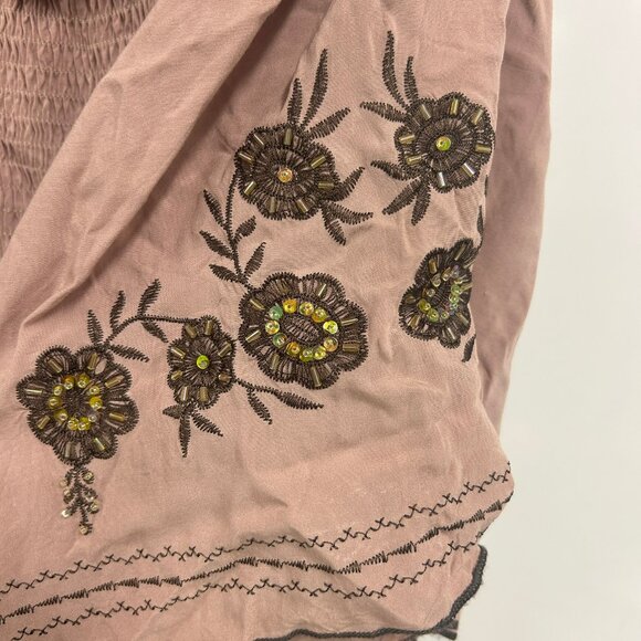 0393 Urban Mango Boho Peasant Dress –Embroidered Tunic Chocolate, Cottagecore XL - Picture 4 of 11